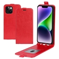 iPhone 15 Plus Vertikal Flip Taske med Kortholder - Rød