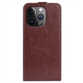 iPhone 15 Pro Max Vertikal Flip Taske med Kortholder - Brun