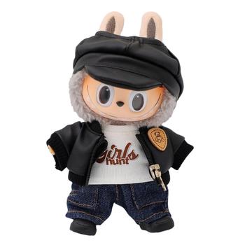 Vintage Aviator Style Outfit Set for Labubu Doll 17cm - 5 Pcs. - Black