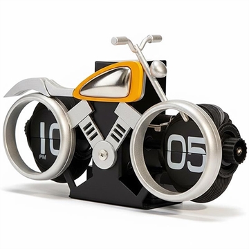 Vintage motorcykel mekanisk flip skrivebordsur - Sølv / Orange