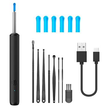 Visuelt endoskop til ørerensning med LED-lys - sort