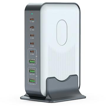 WLX-F8B GaN 8-ports stationær ladestation til bærbare computere, tablets og telefoner - 200W