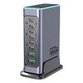 WLX-F8L 8-ports GaN-opladningsstation til skrivebordet 660W - 6xUSB-C PD, 2xUSB-A QC3.0