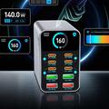 WLX-G2 165W GaN-opladningsstation til skrivebordet - 140W PD, 10 USB-C- og USB-A-porte