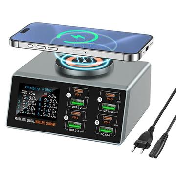 WLX-X9S 9-i-1 stationær opladningsstation - 140W, USB-C, USB-A og trådløs opladning