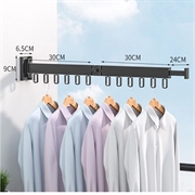 Vægmonteret Tøjstativ / Tørrestativ i aluminium - Foldbar, 2 Led - Sort