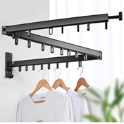 Vægmonteret Tøjstativ / Tørrestativ i aluminium - Foldbar, 2 Led - Sort