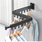 Vægmonteret Tøjstativ / Tørrestativ i aluminium - Foldbar, 2 Led - Sort