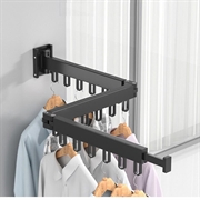 Vægmonteret Tøjstativ / Tørrestativ i aluminium - Foldbar, 2 Led - Sort