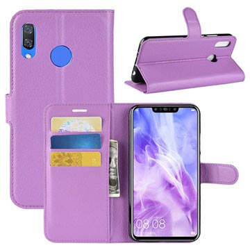 Huawei Nova 3 Flip Cover med Kortholder - Lilla