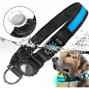 Vandtæt LED halsbånd med Apple AirTag 1/2 holder til hund - Stor 38-60cm - Blå