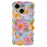 iPhone 15 TPU-cover med bølgede kanter og oliemaleri - Blomster