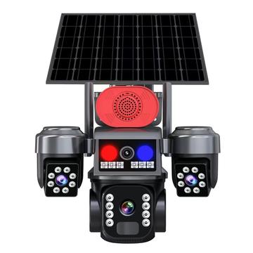 WiFi-drevet PTZ-overvågningskamera med solcellepanel, 3 linser og intelligent alarmsystem