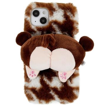 3D Plush Furry Vinter iPhone 14 Plus TPU Cover - Brun Corgi