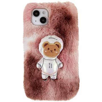 3D Plush Furry Vinter iPhone 14 Plus TPU Cover - Brun Bjørn
