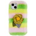 3D Plush Furry Vinter iPhone 14 Plus TPU Cover - Gul Rose