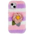 3D Plush Furry Vinter iPhone 14 Plus TPU Cover - Pink Rose