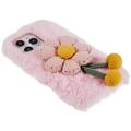 3D Plush Furry Vinter iPhone 14 Pro Max TPU Cover - Pink Blomst