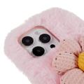 3D Plush Furry Vinter iPhone 14 Pro Max TPU Cover - Pink Blomst