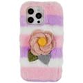 3D Plush Furry Vinter iPhone 14 Pro TPU Cover - Pink Rose