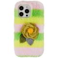 3D Plush Furry Vinter iPhone 14 Pro TPU Cover - Gul Rose