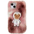 3D Plush Furry Vinter iPhone 14 TPU Cover - Brun Bear