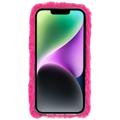3D Plush Furry Vinter iPhone 14 TPU Cover - Hot pink blomste