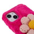 3D Plush Furry Vinter iPhone 14 TPU Cover - Hot pink blomste