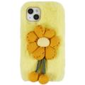 3D Plush Furry Vinter iPhone 14 TPU Cover - Gul blomst