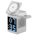 WiWU W043 5-i-1 trådløs oplader med RGB-pixelskærm og Bluetooth-højttaler - sølv