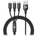 Wozinsky 3-i-1 Kabel - USB-C/MicroUSB/Lightning - 1.25m - Sort