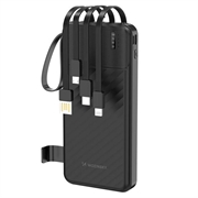 Wozinsky W11-W 10000mAh powerbank med 4 kabler, telefonholder og LED-lommelygte