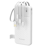 Wozinsky W11-W 10000mAh powerbank med 4 kabler, telefonholder og LED-lommelygte