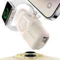 Wozinsky WF16-YLS 5000mAh Lightning Power Bank med indbygget USB-C-kabel og Apple Watch-oplader - 15W - Beige
