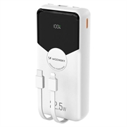 Wozinsky WFC-15W 20000mAh powerbank med Lightning- og USB-C-kabler - hvid