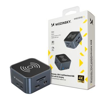 Wozinsky WHBC09Y8S Multifunktionel 12-i-1 USB-C-hub med 15W trådløs opladning - grå