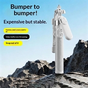 X2 Bluetooth-selfiestang med stativ, fjernbetjening og to arbejdslamper - hvid