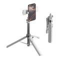 X2 Bluetooth-selfiestang med stativ, fjernbetjening og to arbejdslamper - hvid