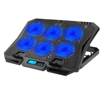 X6A 7-Gear Height Laptop Cooling Pad 6-Fan Radiator Notebook Cooler Stand med displayskærm - blåt lys