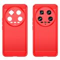 Xiaomi 14 Ultra Børstet TPU Cover - Karbonfiber - Rød