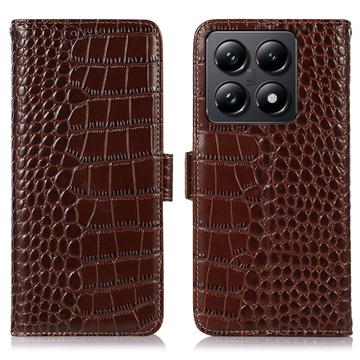 Xiaomi 14T Pro Crocodile Series Læderpung med RFID - Brun