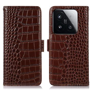Xiaomi 15T Crocodile Series Læderpung med RFID - Brun