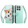 Xiaomi 17 sød katte-pung med kortholder, lynlåslomme og håndledsrem - grøn