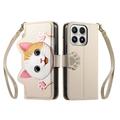 Xiaomi 17 sød katte-pung med kortholder, lynlåslomme og håndledsrem - khaki