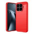 Xiaomi 17T Børstet TPU Cover - Karbonfiber - rød