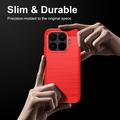 Xiaomi 17T Børstet TPU Cover - Karbonfiber - rød