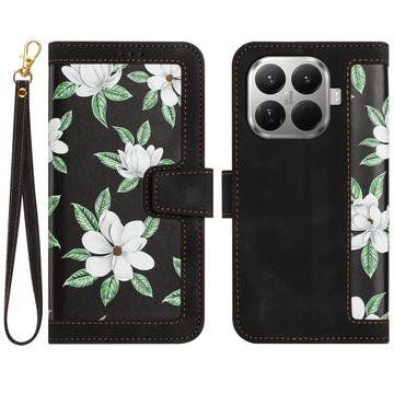 Xiaomi 17T Blomstret pung etui med kortholdere - Sort