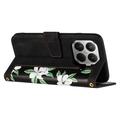 Xiaomi 17T Blomstret pung etui med kortholdere - Sort
