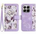 Xiaomi 17T Blomstret pung etui med kortholdere - lyslilla
