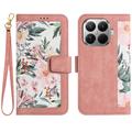 Xiaomi 17T Blomstret pung etui med kortholdere - pink